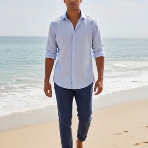 Bachrach Light Blue Herringbone Dress Shirt